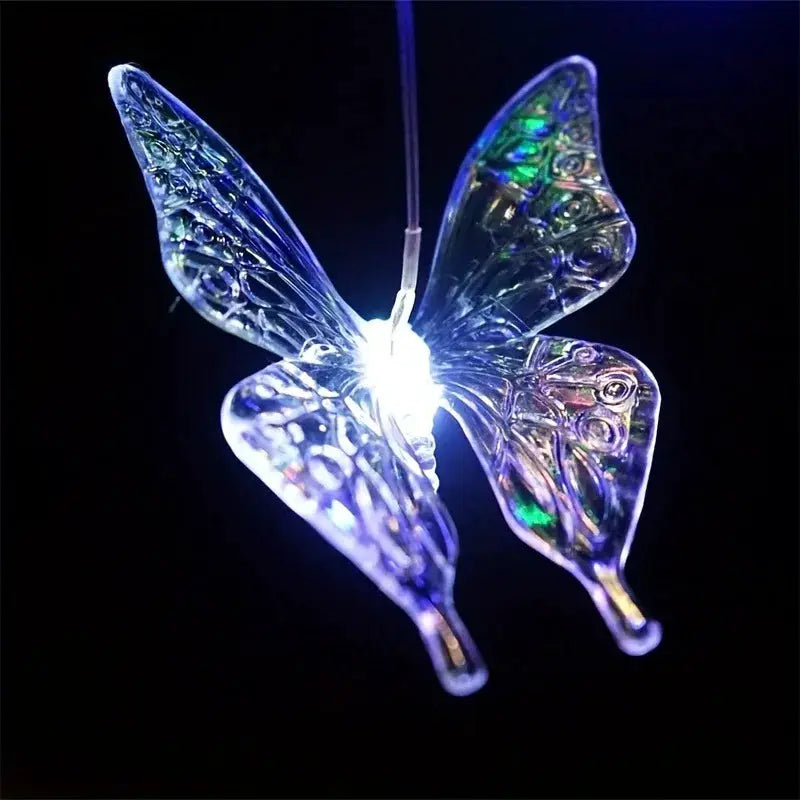 LED solar butterfly wind chime with translucent wings Moktan Sabai night light on Tampa Home & Garden Store