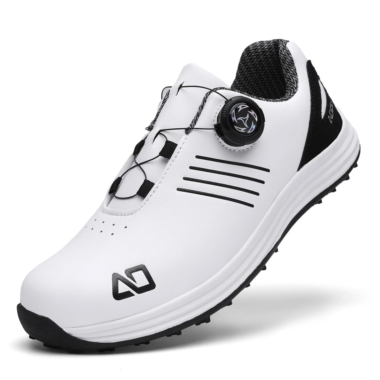 Unisex white golf shoes with black accents, BOA dial closure, anti-slip outsole on Tampa Home & Garden Store