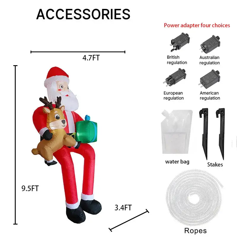 9.5ft inflatable Santa and reindeer LED yard decor Moktan Sabai red Santa with brown reindeer on Tampa Home & Garden Store