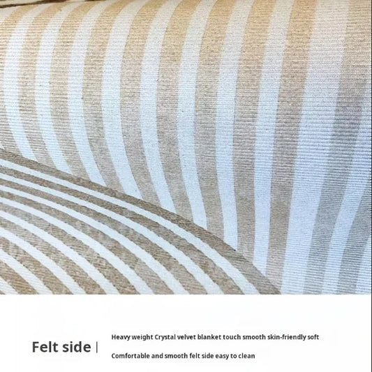 VIKAMA cream-striped felt blanket by Perfecsy, plush velvet feel for sofa and living room on Tampa Home & Garden Store