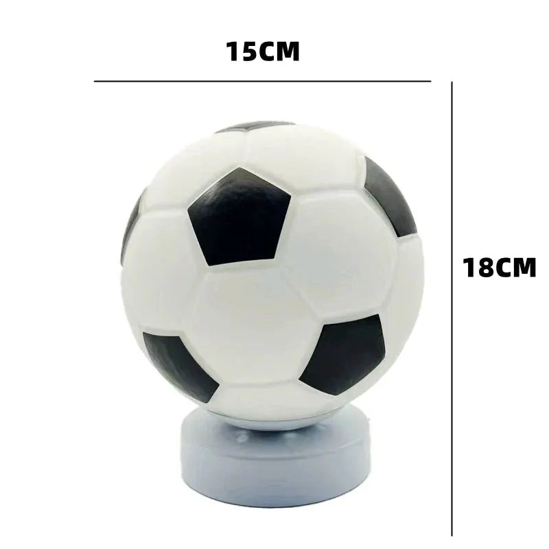 Football table lamp with LED, white soccer-ball desk light on grey base on Tampa Home & Garden Store