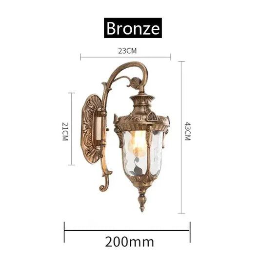 Bronze European outdoor wall light with glass lantern retro garden porch fixture on Tampa Home & Garden Store