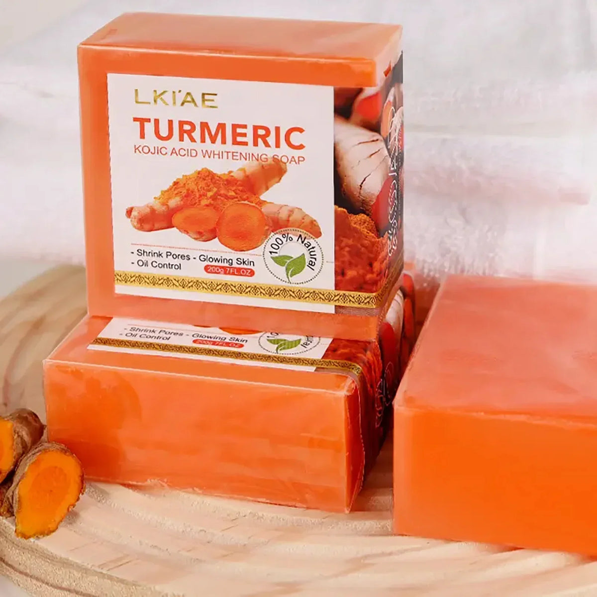 Turmeric Kojic Acid Whitening Soap bar packaging with turmeric image by UpTrend Deals on Tampa Home & Garden Store