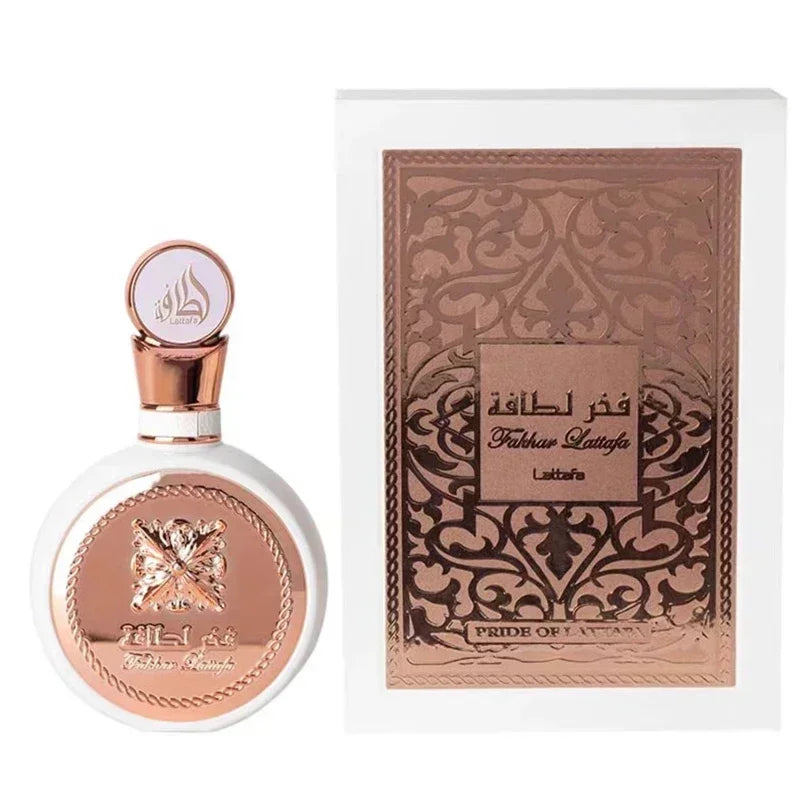 100ml luxury perfume bottle with rose-gold cap and arabic floral design on Tampa Home & Garden Store