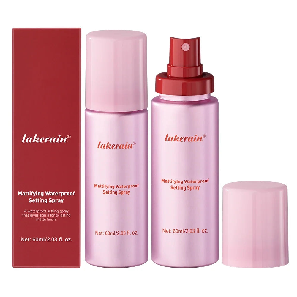 Mattifying Waterproof Setting Spray by Silcy Skin, two pink bottles and a red box on Tampa Home & Garden Store