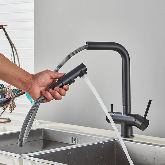 DecorBites Kitchen Faucet with pull-down spray hose, matte black finish, dual sprayer on Tampa Home & Garden Store