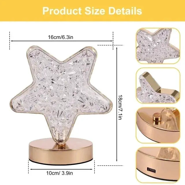 Crystal star LED night light with clear faceted crystal and gold base USB powered Moktan Sabai on Tampa Home & Garden Store
