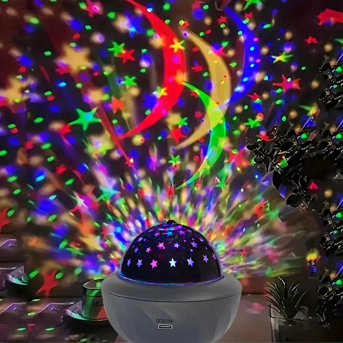 Moktan Sabai USB RGB Starry Night Sky Projector with rotating moon and multicolor stars on Tampa Home & Garden Store
