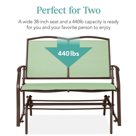 2 Seat Mesh Patio Loveseat Swing Glider Rocker with Armrests in Sage - Tampa Home & Garden Store