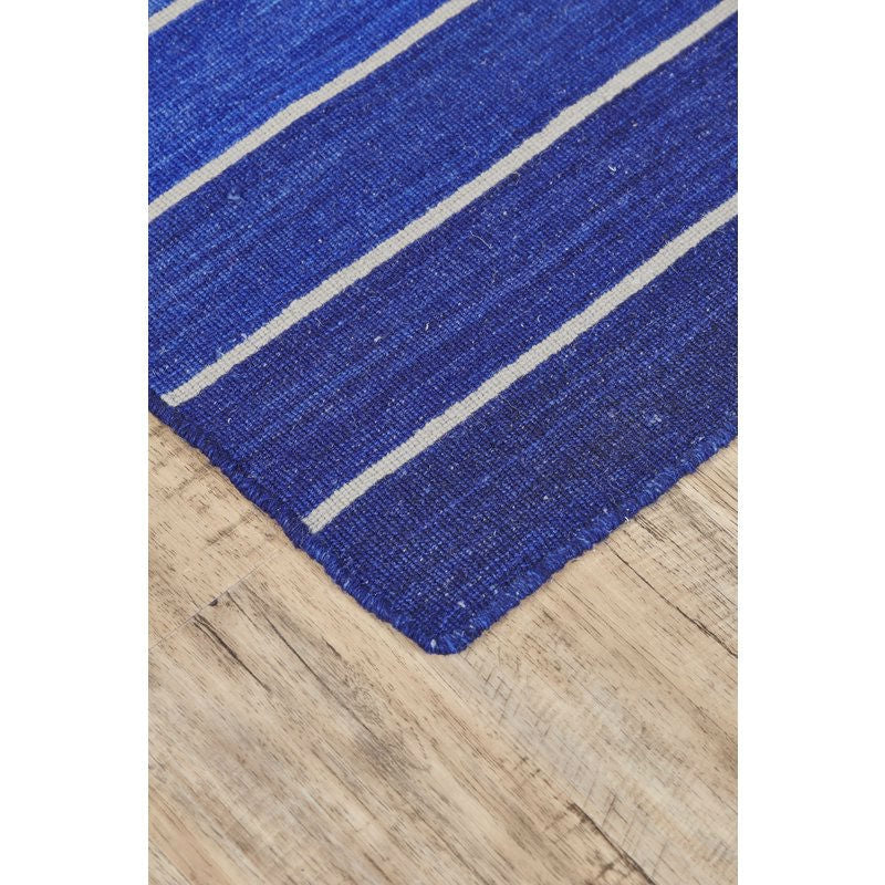 Alfombra azul de 8' x 11' a rayas, tejida a mano de lana/algodón