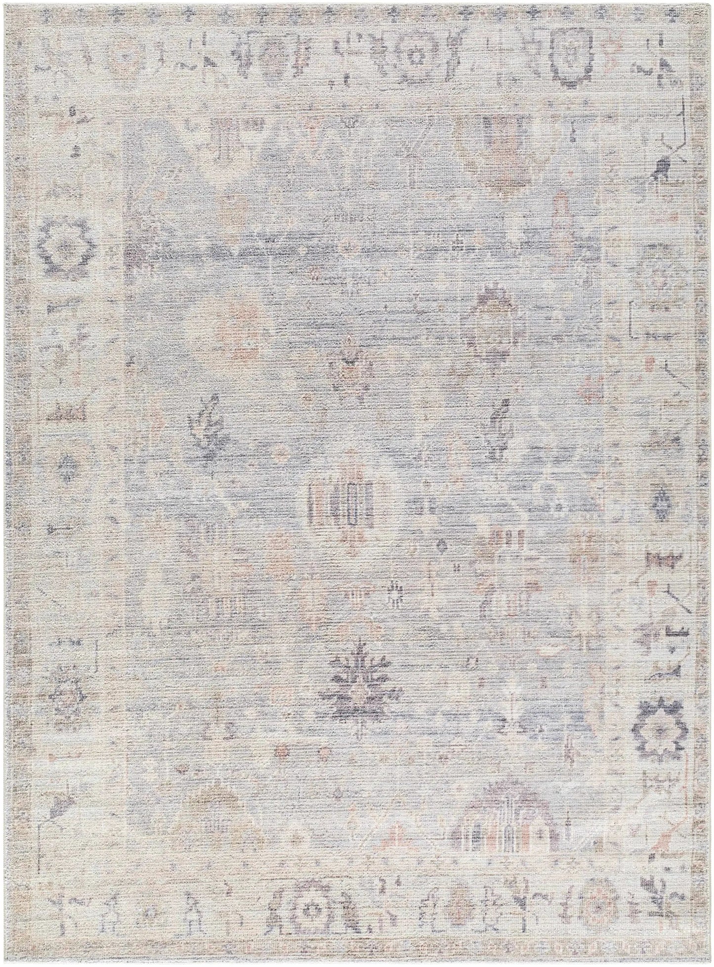 Becki Owens Livabliss Rug machine woven in soft beige and pale blue with vintage motif garden on Tampa Home & Garden Store