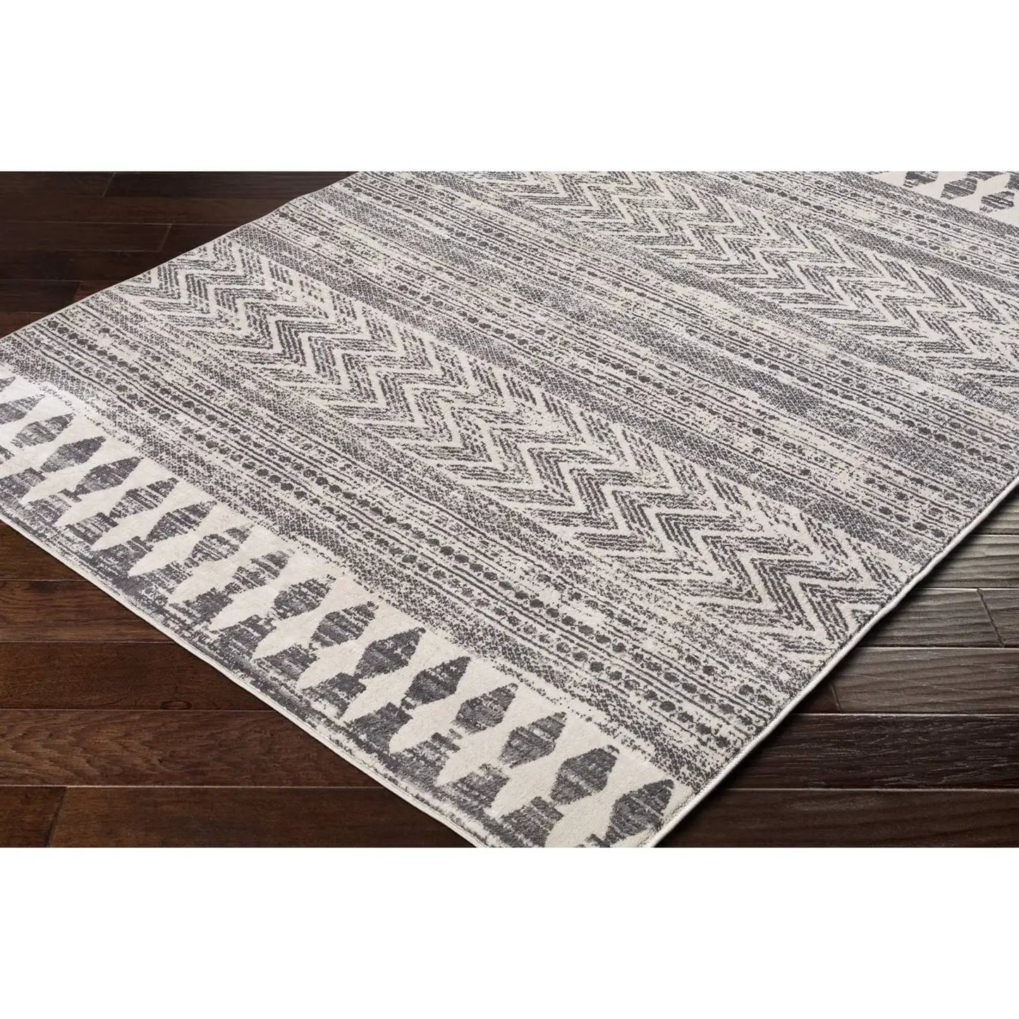 6.6-ft. x 9-ft. Grey Ivory Chevron Stripe Geometric Boho Style Area Rug - Tampa Home & Garden Store