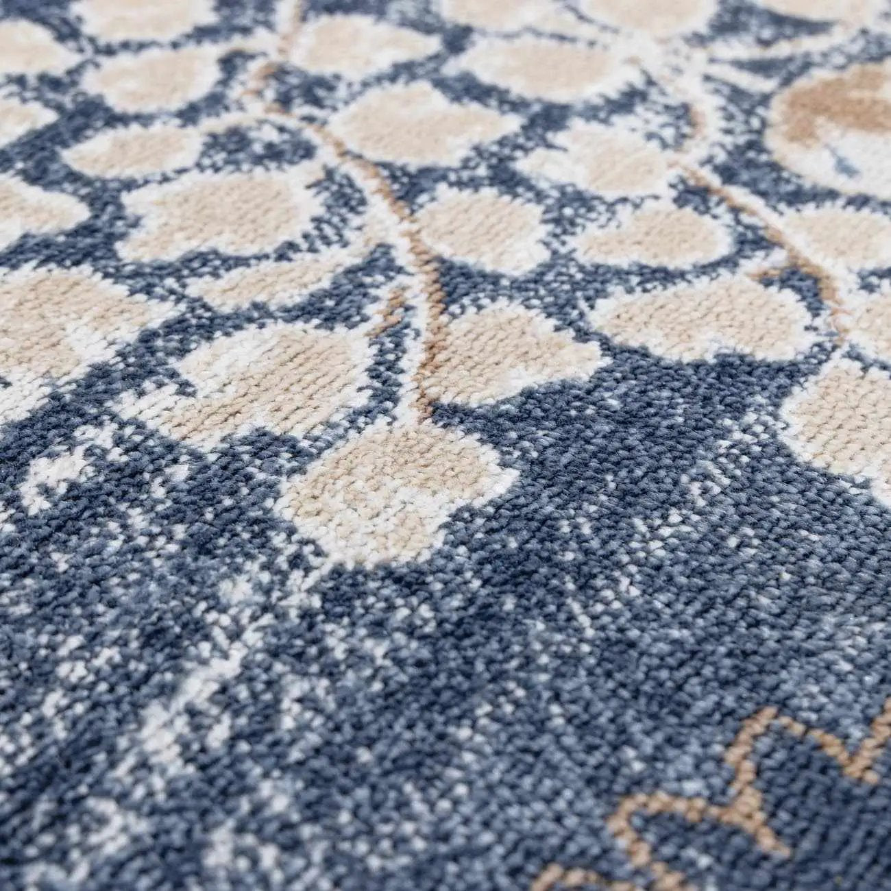 Scalby area rug in denim, cream and light gray with a navy background and geometric motif Boutique Rugs on Tampa Home & Garden Store