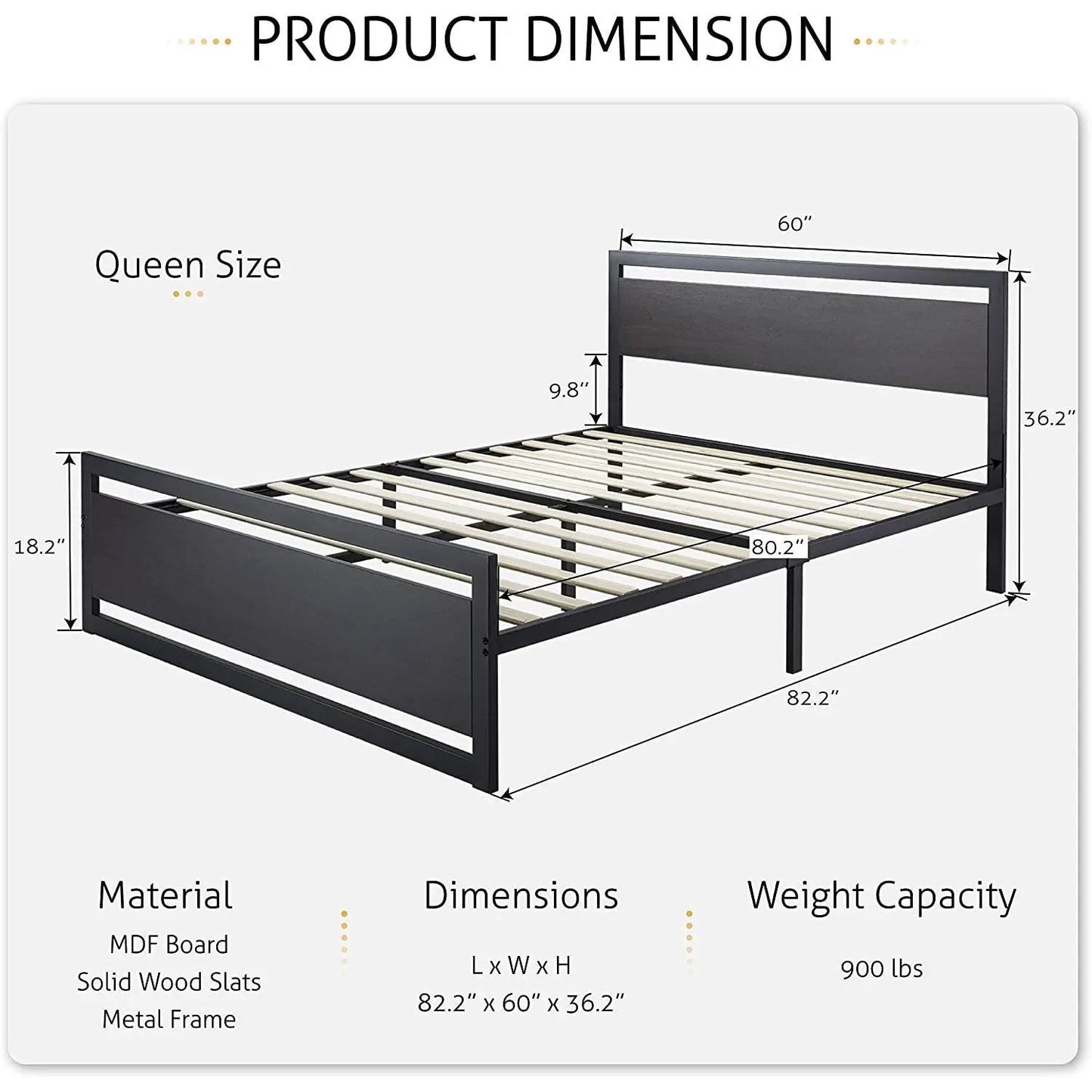 Queen Black Metal Platform Bed Frame with Wood Panel Headboard and Footboard - Tampa Home & Garden Store