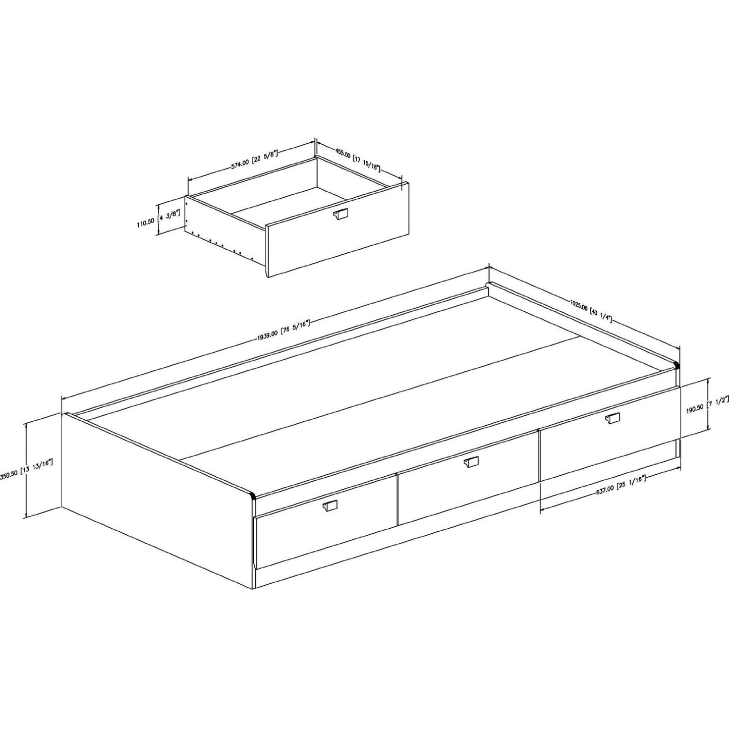Cama de plataforma blanca tamaño individual para niños, adolescentes y adultos con 3 cajones de almacenamiento
