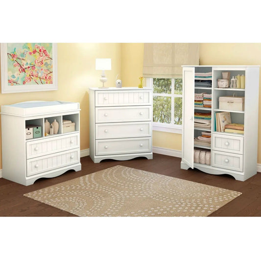 White Wood Diaper Changing Table With Drawers with changing pad and open cubbies HomePacific on Tampa Home & Garden Store