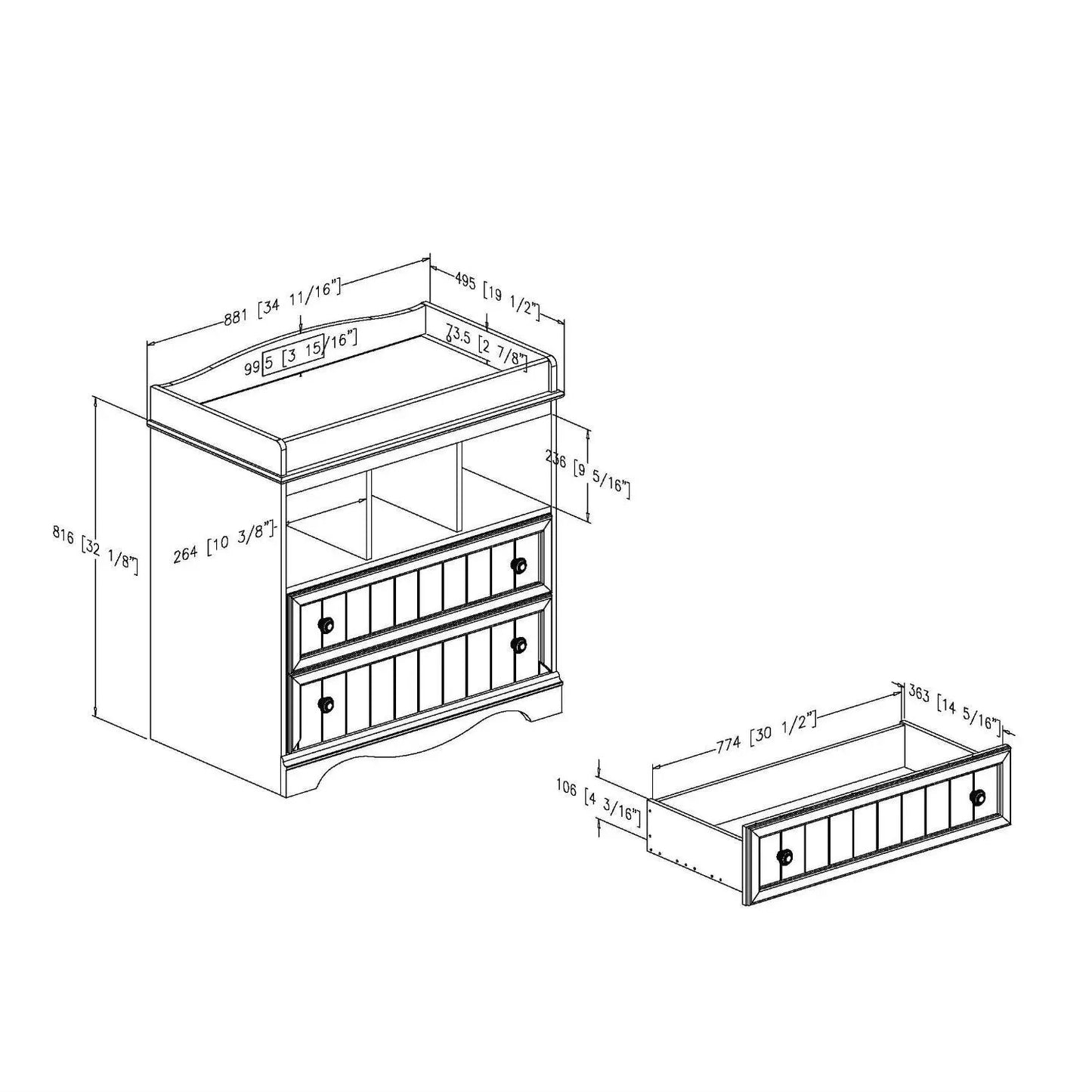 White Wood Baby Diaper Changing Table with 2 Drawers - Tampa Home & Garden Store