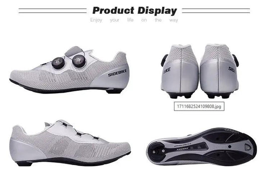 SD018 Pro Road Shoes white mesh upper with carbon fiber outsole Sidebike branding cycling shoes on Tampa Home & Garden Store