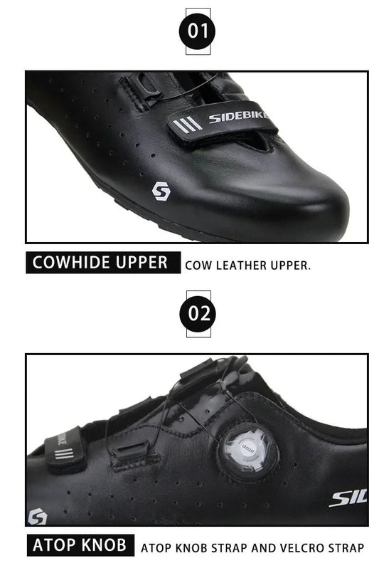 SD022 Dermis Leather Cycling Shoes Black upper with dial closure Velcro strap Sidebike logo on Tampa Home & Garden Store