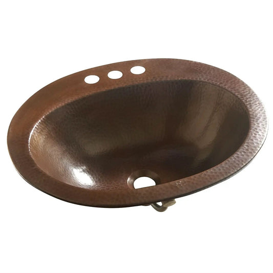 Copper oval bathroom sink with hammered finish, 3-hole faucet deck, 20x16 inch, HomePacific vessel sink on Tampa Home & Garden Store