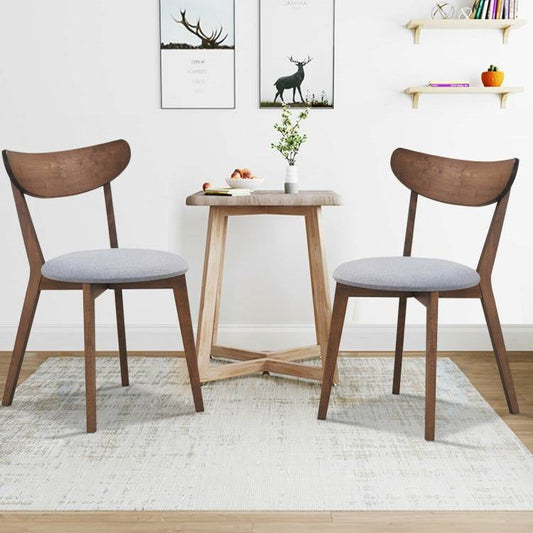 Juego de 2 sillas de comedor de madera curvada de mediados de siglo, asiento tapizado en gris