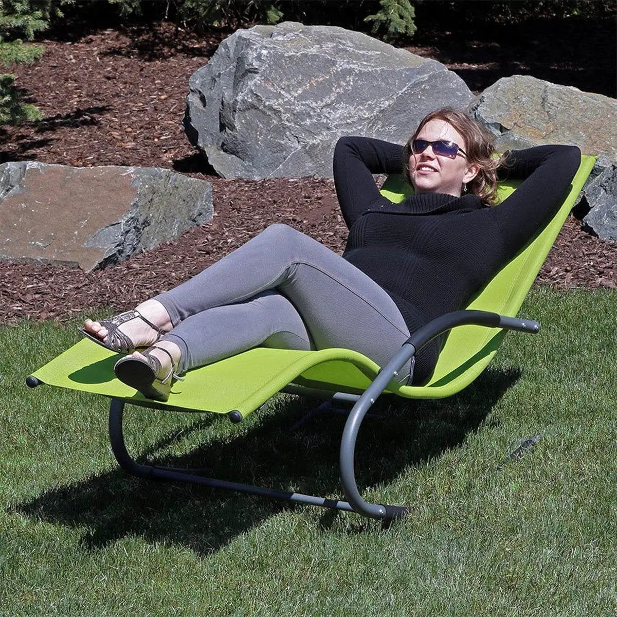Modern Green Rocking Chaise Lounge Chair Patio Lounger with Pillow - Tampa Home & Garden Store