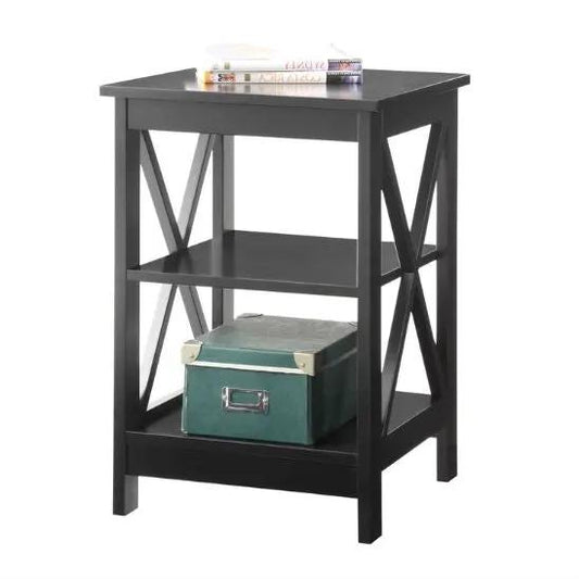 Black wood X-design end table with two open shelves by HomePacific on Tampa Home & Garden Store