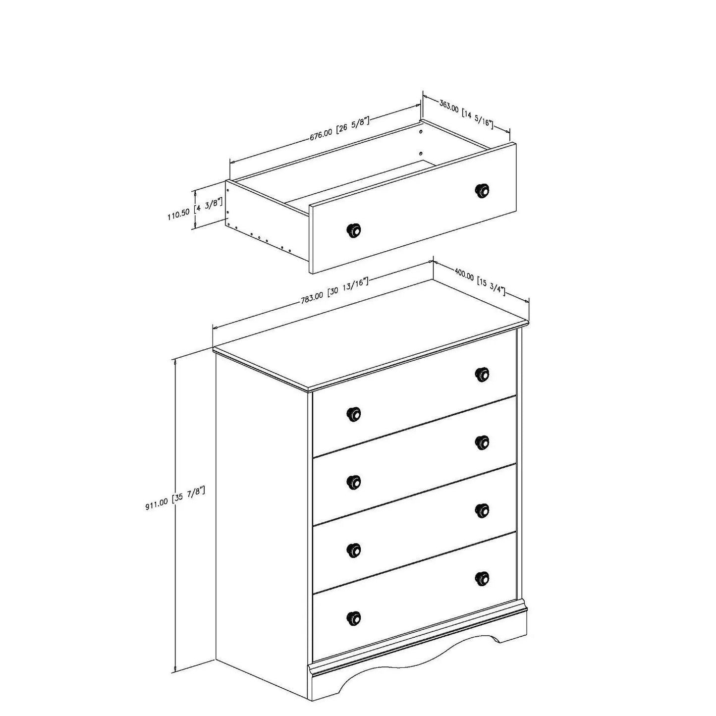 White 4 Drawer Bedroom Chest with Wooden Knobs - Tampa Home & Garden Store