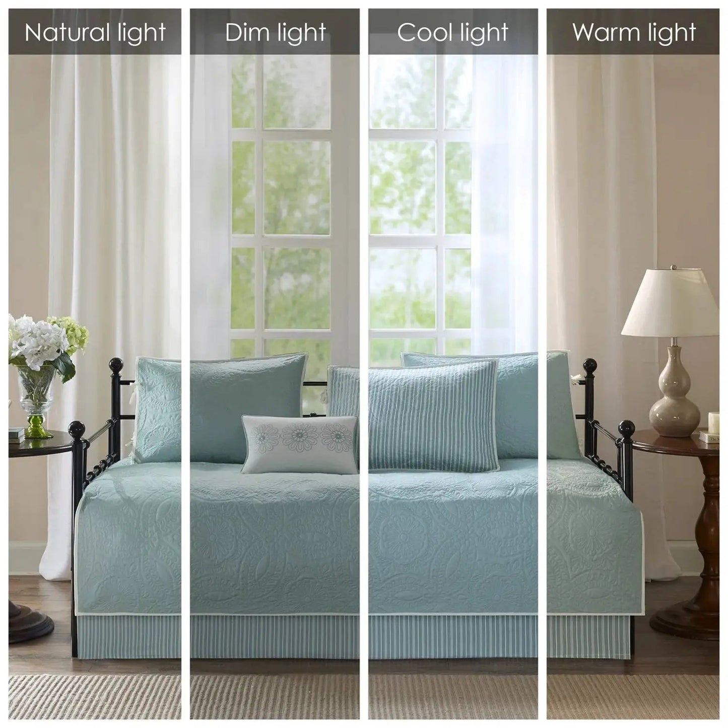6-Piece Farmhouse Quilted Seafoam Blue Green Teal Reversible Daybed Cover Set - Tampa Home & Garden Store