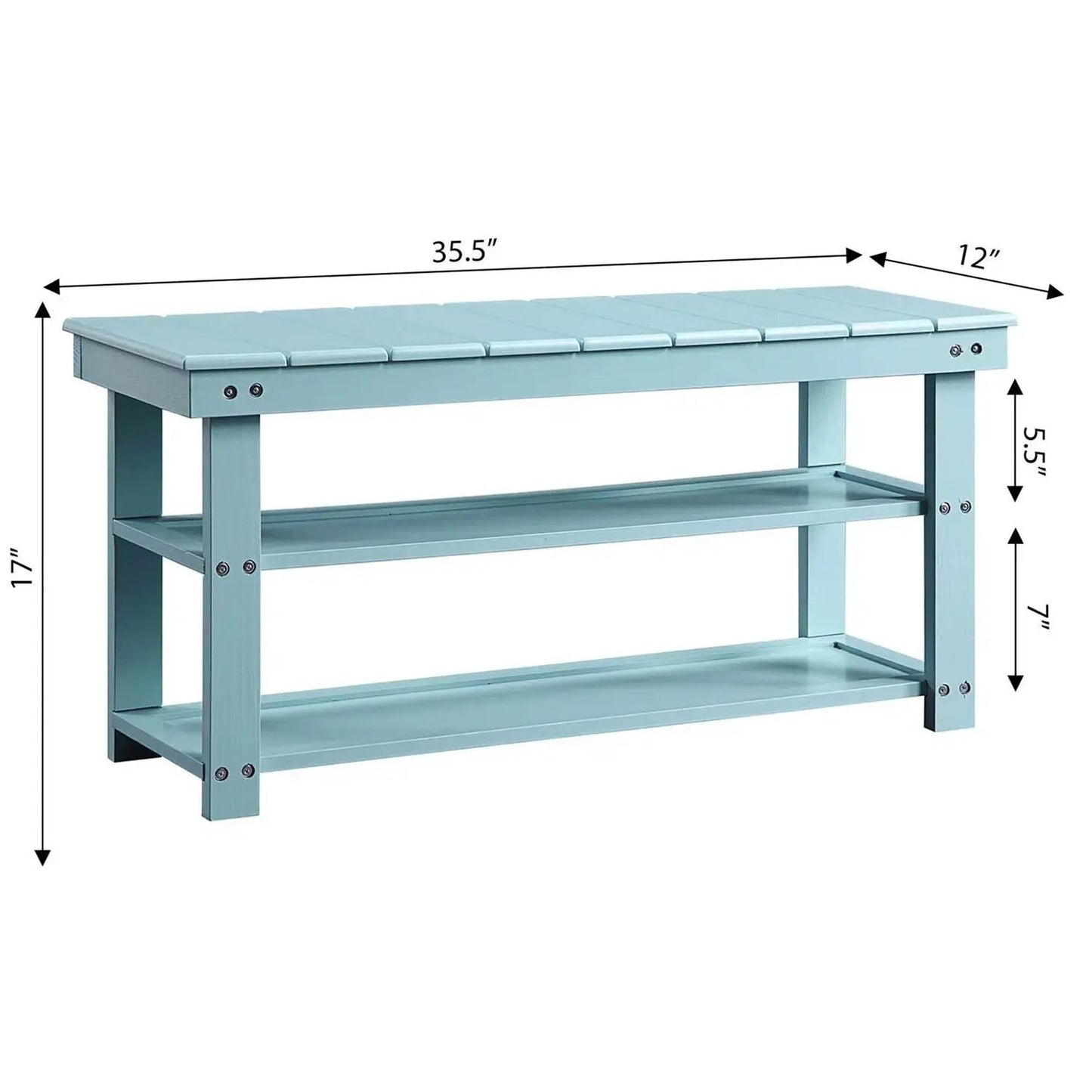 Sea Foam Aqua Blue Wood 2-Shelf Shoe Rack Storage Bench for Entryway or Closet - Tampa Home & Garden Store