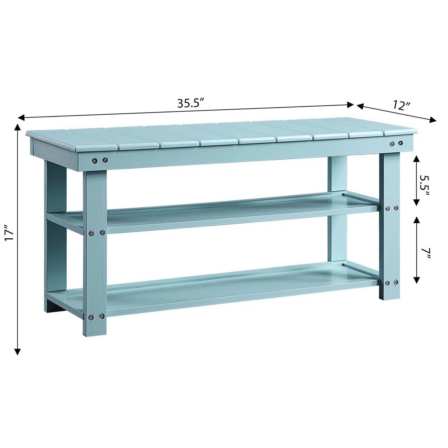 Banco de almacenamiento de 2 estantes de madera color azul aguamarina Sea Foam para zapatos, para entrada o armario