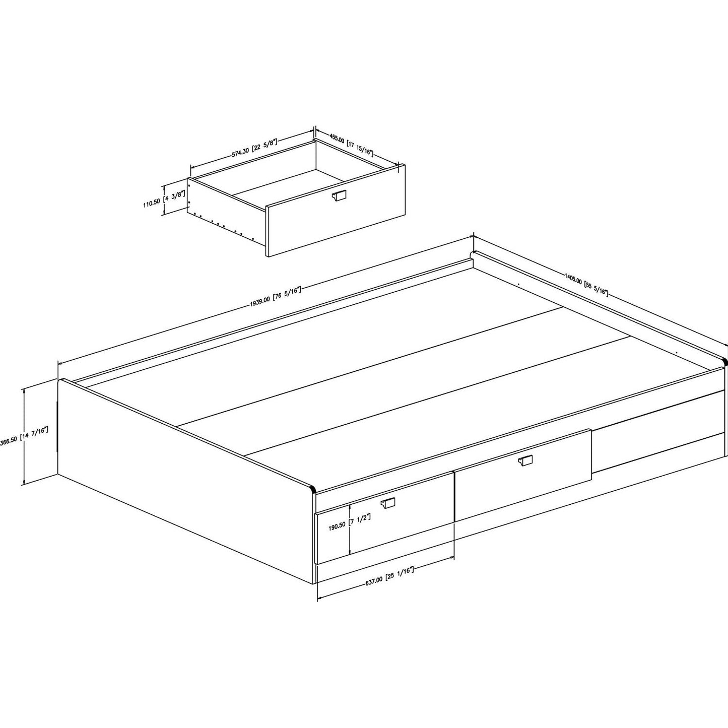 Cama de plataforma moderna tamaño matrimonial con 4 cajones de almacenamiento