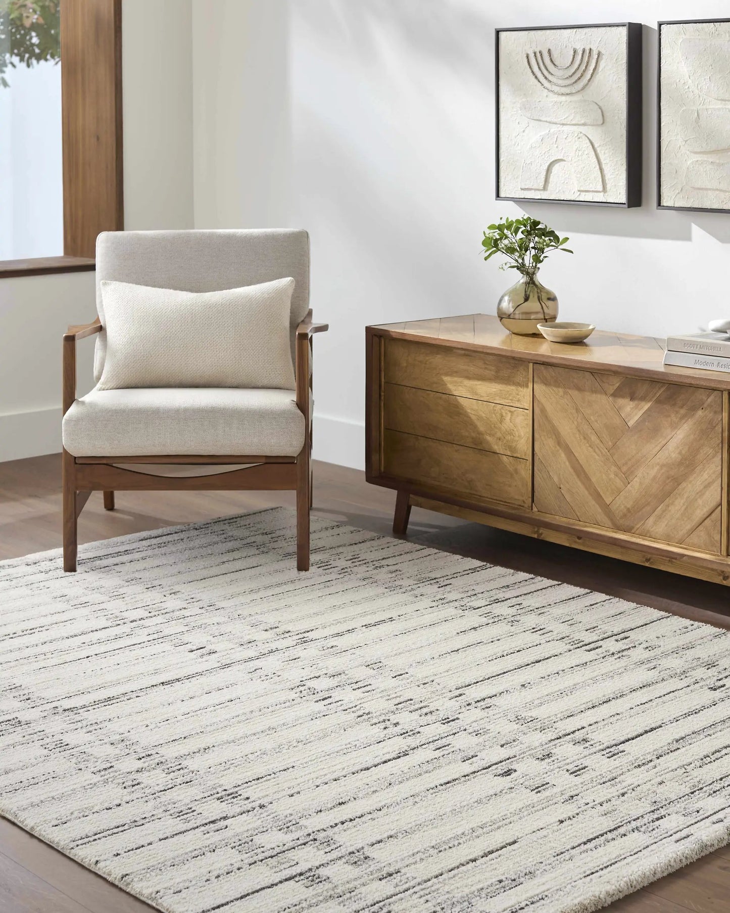 Sammy Luxe Rug white cream beige and black; soft textured rug by Boutique Rugs on Tampa Home & Garden Store