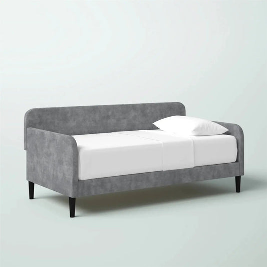 Twin Size Modern Grey Velvet Daybed with curved back and black tapered legs on Tampa Home & Garden Store