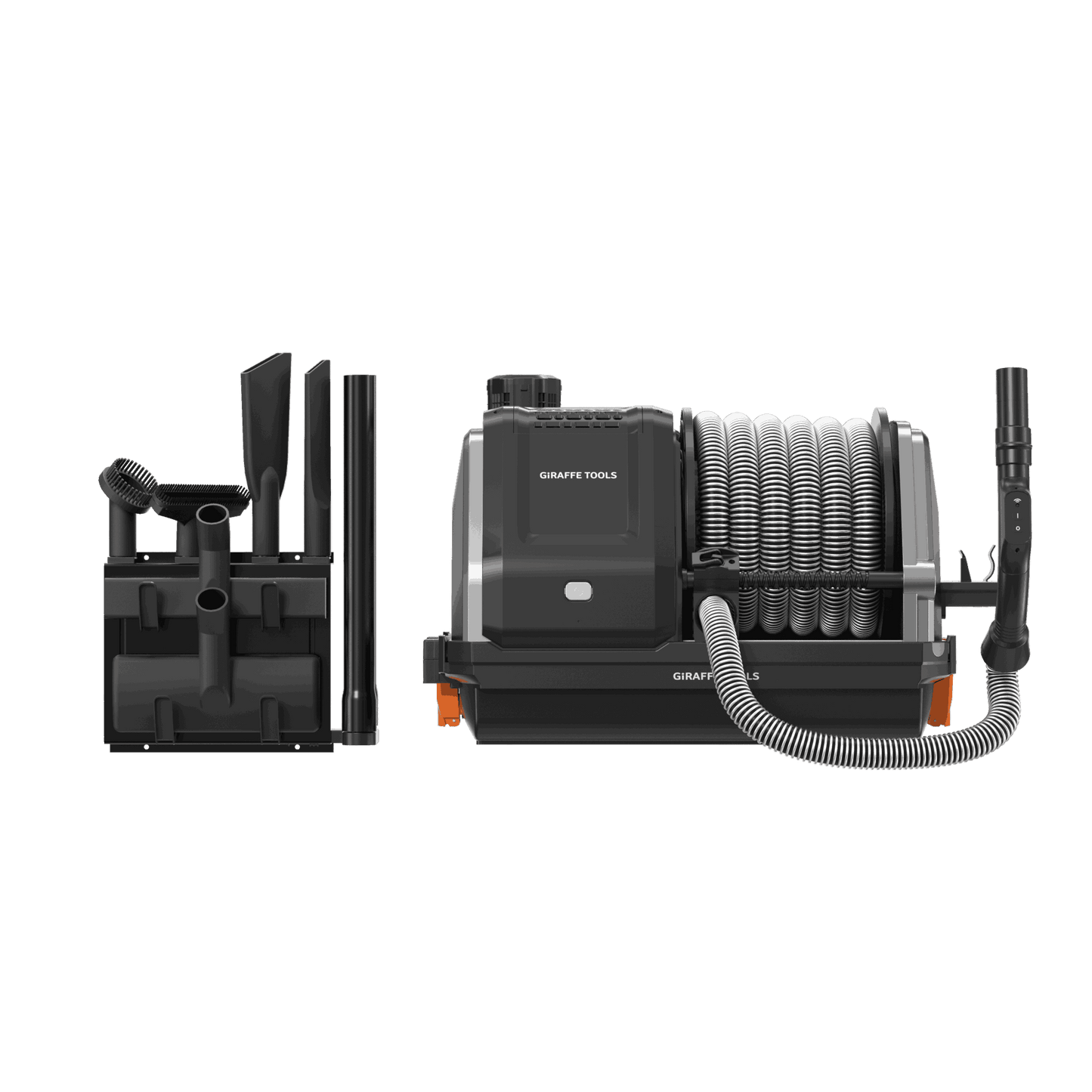 Grandstorm retractable vacuum cleaner by Giraffe Tools with coiled hose and multiple attachments on Tampa Home & Garden Store