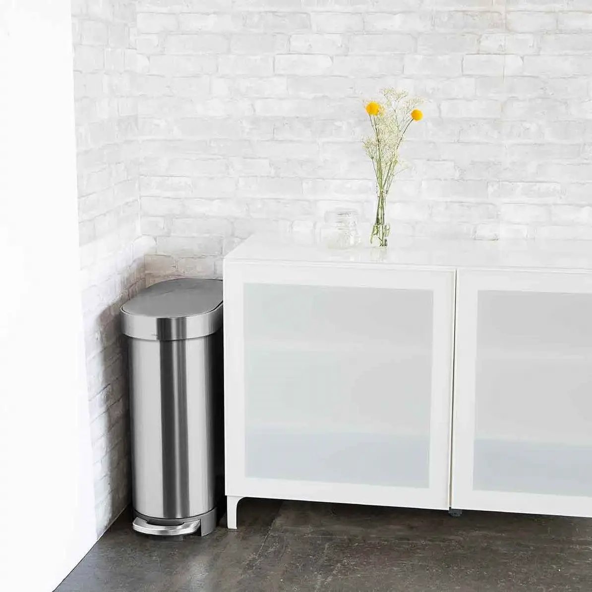 Stainless Steel 12-Gallon Narrow Kitchen Trash Can with Easy Step-on Lid - Tampa Home & Garden Store