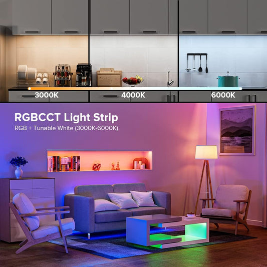 SLD09 Dotless Linear LED RGB CCT Color Changing and Tunable White 16.4ft (5M) 5.5W/ft COB Strip Lights IP20/IP67 Low Voltage DC24V Tape Light - Tampa Home & Garden Store