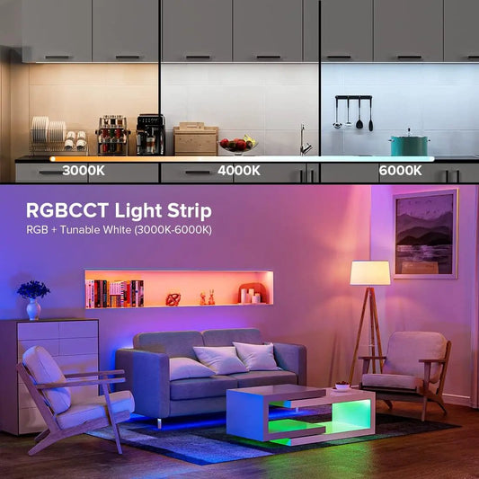 SLD09 Dotless Linear LED RGB CCT Color Changing and Tunable White 16.4ft (5M) 5.5W/ft COB Strip Lights IP20/IP67 Low Voltage DC24V Tape Light - Tampa Home & Garden Store