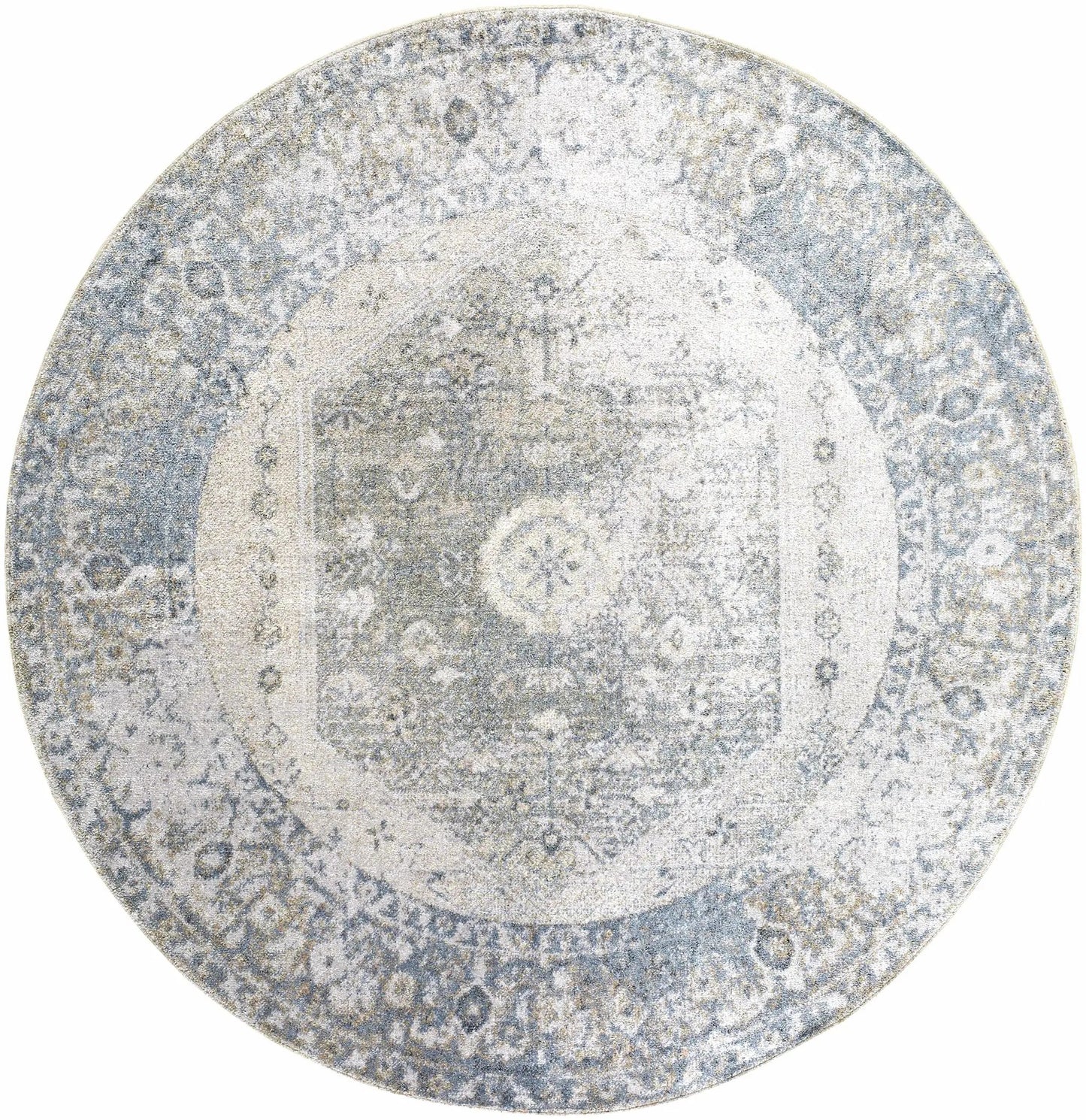 Gael Blue round rug by Boutique Rugs, washable living room accent on Tampa Home & Garden Store