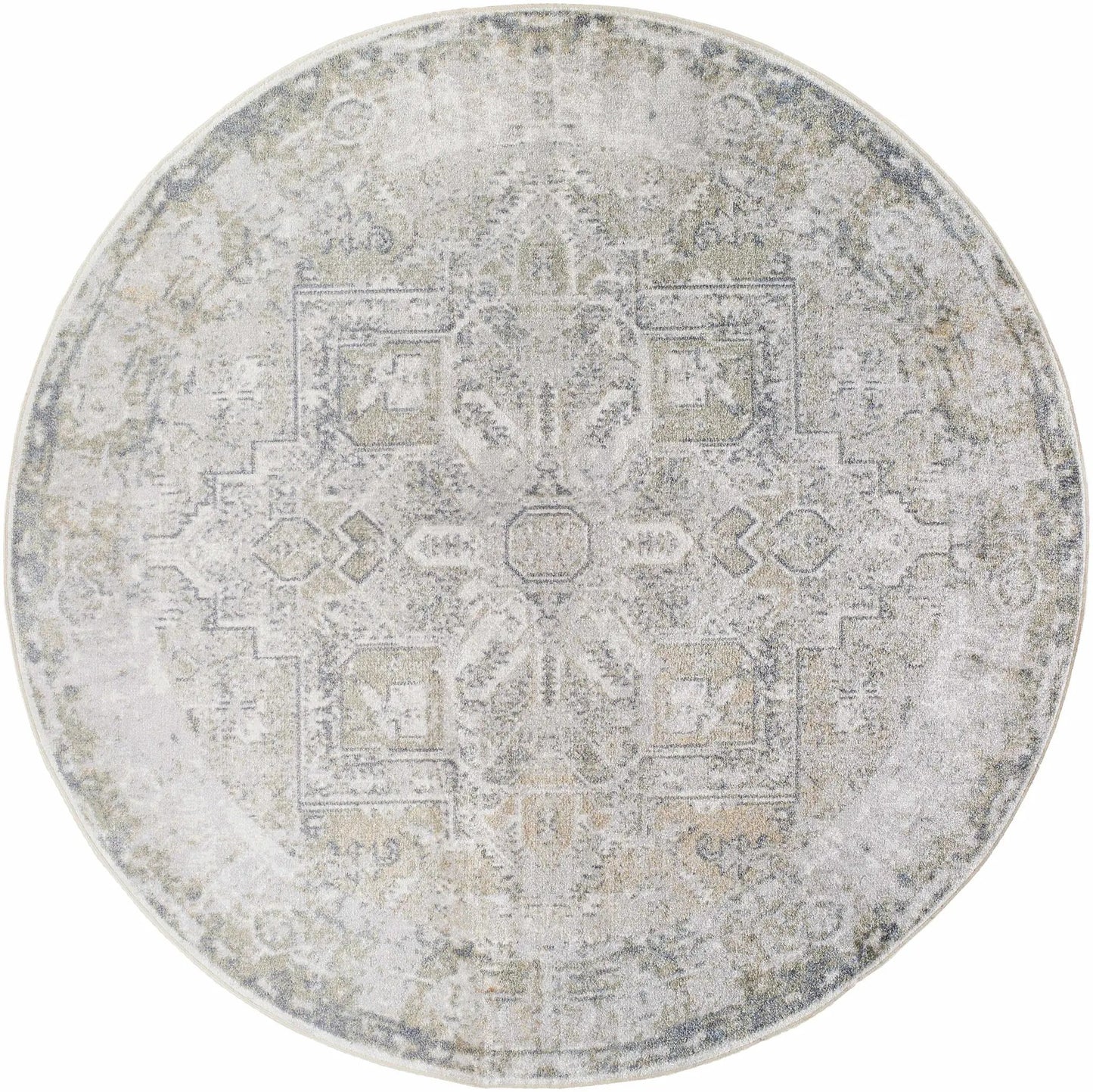 Hera Olive Boutique Rug machine washable distressed pattern in olive gray by Boutique Rugs on Tampa Home & Garden Store
