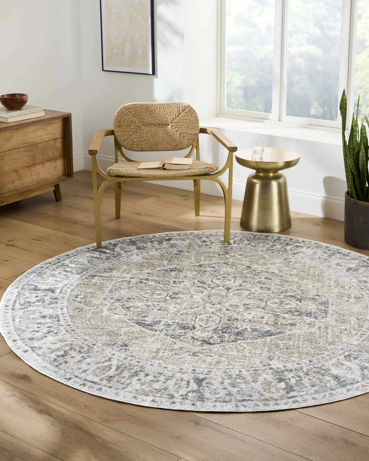 Rudoblu Boutique Washable Polyester Rug, round gray ivory pattern, Boutique Rugs on Tampa Home & Garden Store