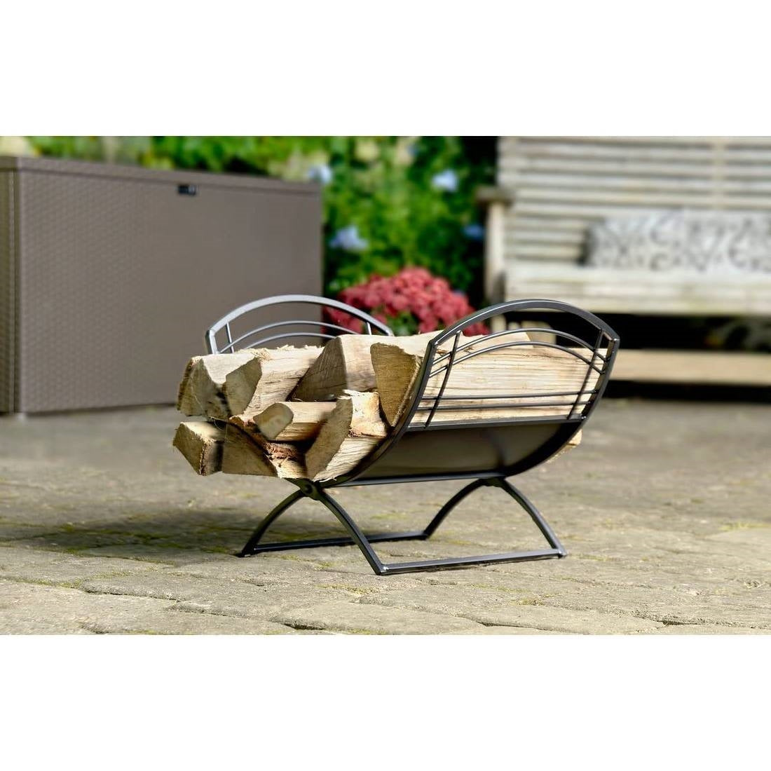 Black metal farmhouse firewood holder log rack for indoor outdoor use, HomePacific on Tampa Home & Garden Store