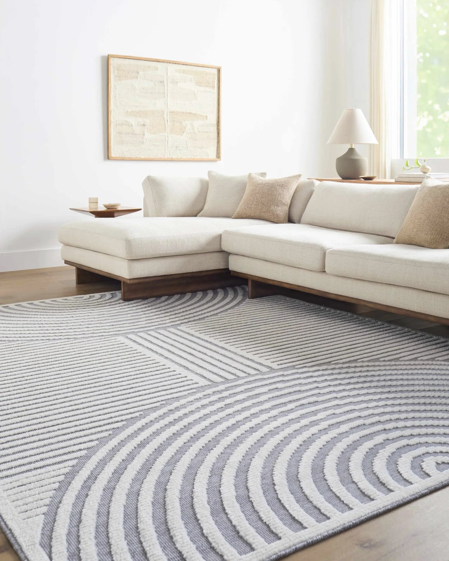 Deron Gray Rainbow Rug, gray and white machine washable from Boutique Rugs Deron collection on Tampa Home & Garden Store