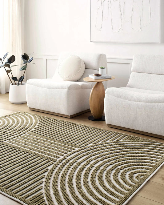Deron Olive Washable Contemporary Area Rug olive cream looped pattern by Boutique Rugs on Tampa Home & Garden Store
