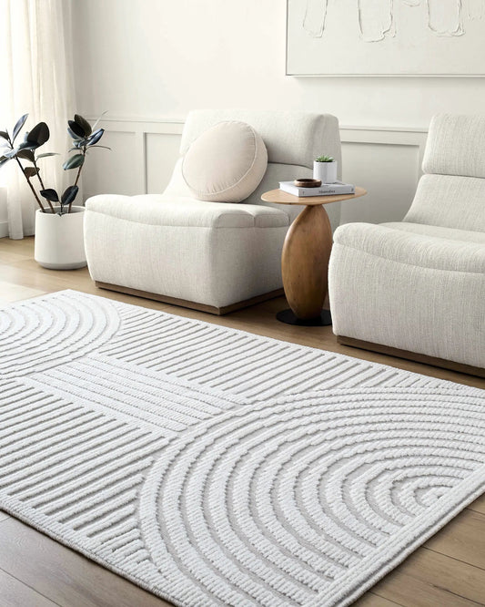 Deron Ivory 3D Rainbow Washable Rug with ivory ribbed texture on Tampa Home & Garden Store
