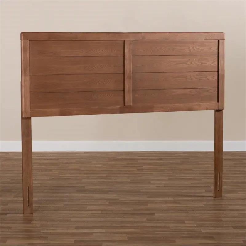 Queen Size Farmhouse Headboard walnut finish with horizontal slats and central divider on Tampa Home & Garden Store
