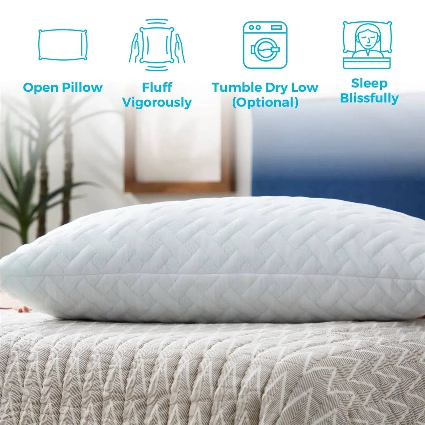Set of 2 - Shredded Memory Foam Bed Pillows with 2 Pillowcases - Standard size - Tampa Home & Garden Store