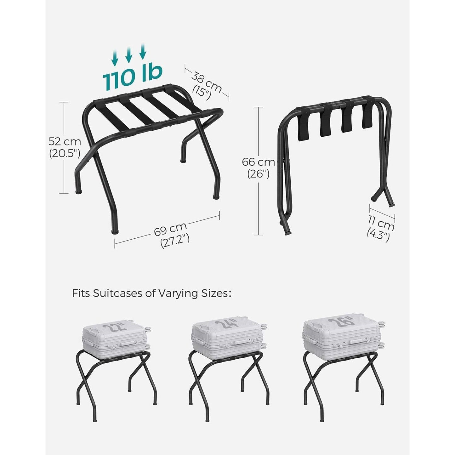 Juego de 2 - Maletero plegable de metal negro resistente