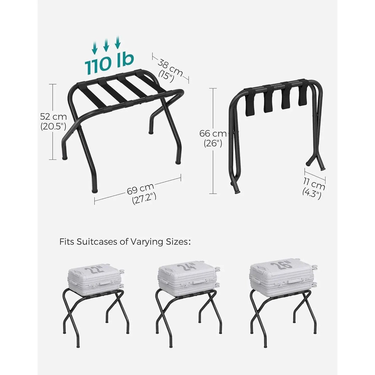 Set of 2- Sturdy Black Metal Folding Luggage Rack - Tampa Home & Garden Store