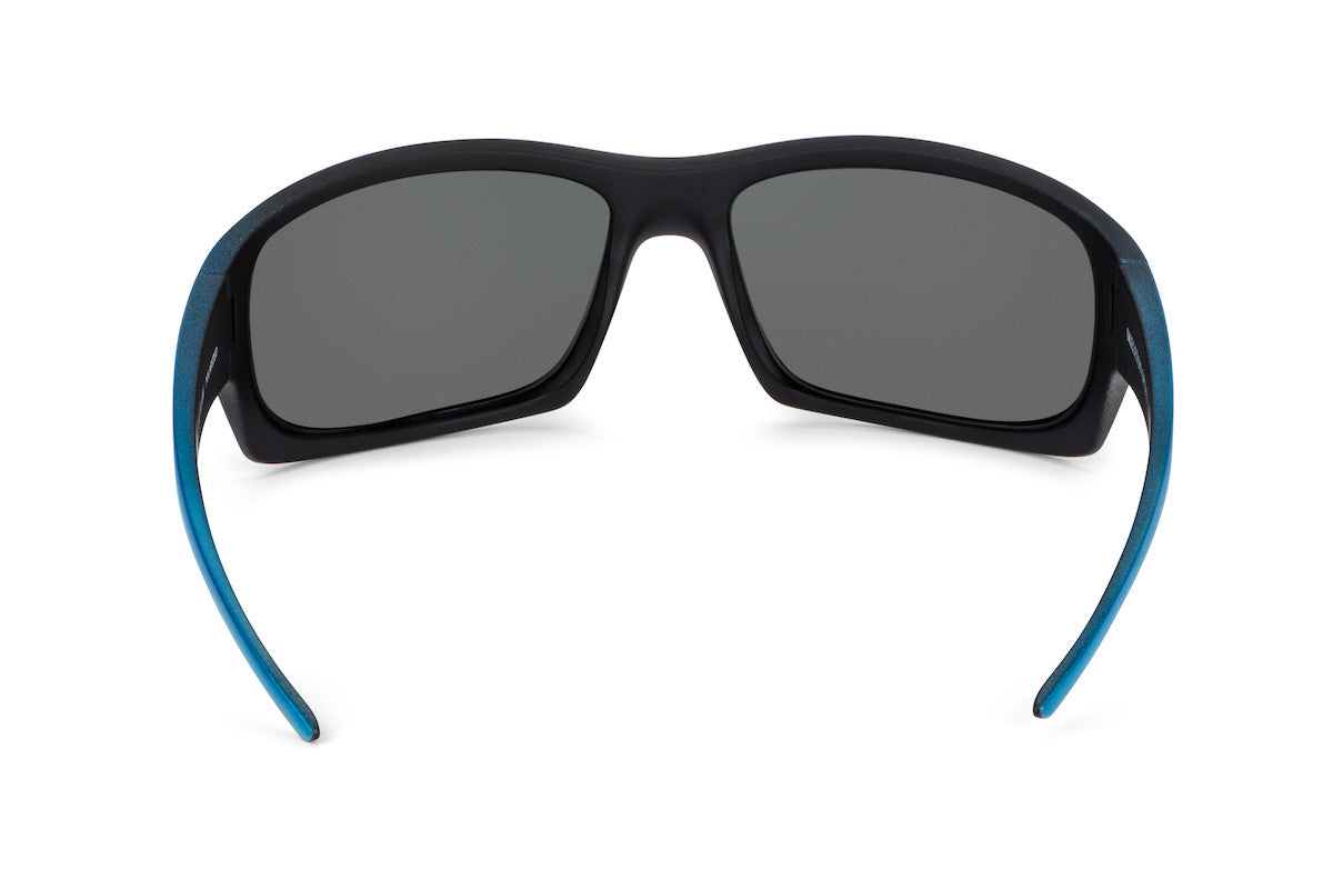 Outlaw Yellow Fin sunglasses by Skeleton Optics, black frame, blue temples on Tampa Home & Garden Store